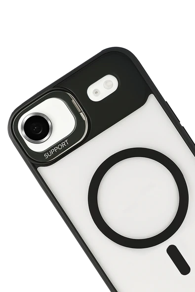 Apple iPhone 17 Air Remim Lensli Magsafe Standlı Kapak - Siyah - Resim 3