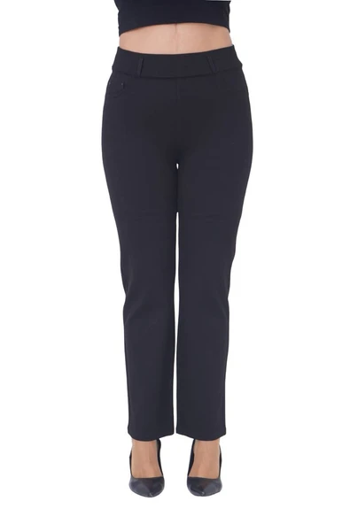 ZANESSI 72871 Büyük Beden Kadın Boru Paça Yüksek Bel Toparlayıcı Beli Lastikli Pamuklu Pantolon - Resim 2