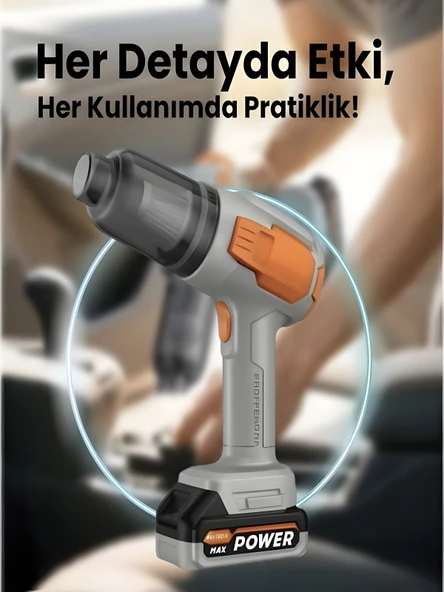 20000Pa 120w Güçlü Emişli Çift Bataryalı Kablosuz Vakumlu Üflemeli Mini Araç Süpürgesi - Resim 2