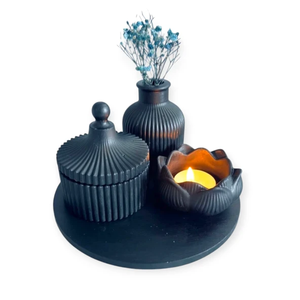 Siyah vazo, mumluk ve Sunumluk set ürün görseli 1