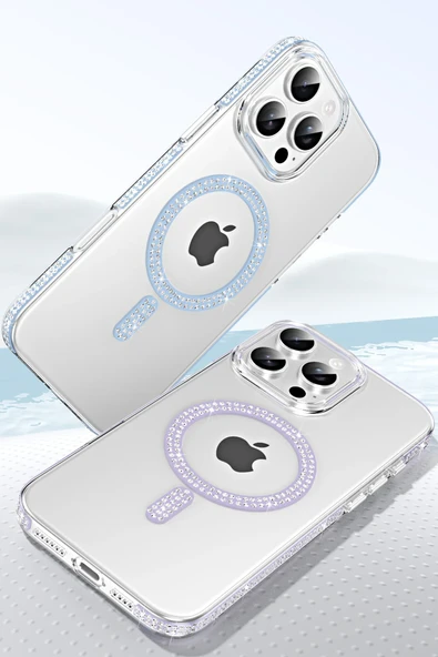 Apple iPhone 15 Pro Move Taşlı Magsafe Kapak - Lila - Resim 7