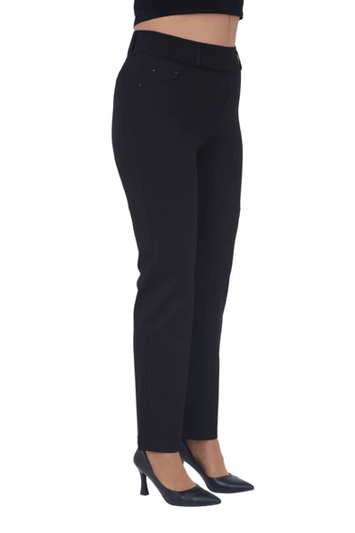 ZANESSI 72871 Büyük Beden Kadın Boru Paça Yüksek Bel Toparlayıcı Beli Lastikli Pamuklu Pantolon - Resim 3