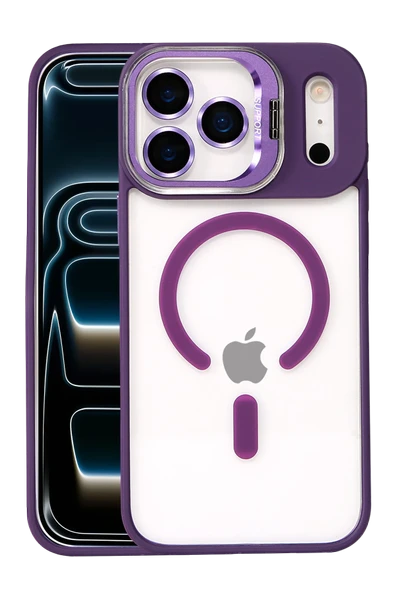 Apple iPhone 17 Pro Remim Lensli Magsafe Standlı Kapak - Derin Mor ürün görseli 1