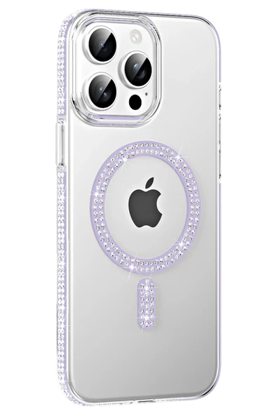 Apple iPhone 15 Pro Move Taşlı Magsafe Kapak - Lila - Resim 6