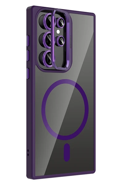 Samsung Galaxy S23 Ultra Remim Lensli Magsafe Standlı Kapak - Derin Mor - Resim 5