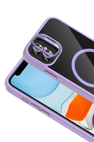 Apple iPhone 11 Remim Lensli Magsafe Standlı Kapak - Lila - Resim 2