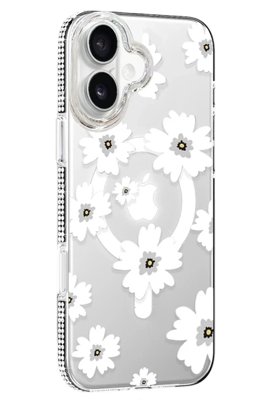 Apple iPhone 16 Floral Magsafe Kapak - Beyaz ürün görseli 1
