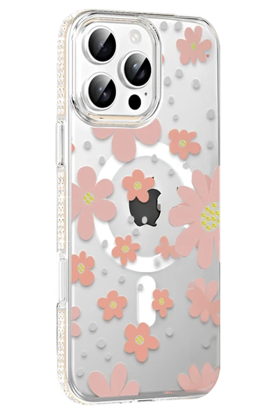 Apple iPhone 16 Pro Max Floral Magsafe Kapak - Pembe - Resim 6