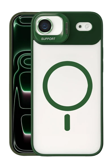 Apple iPhone 17 Air Remim Lensli Magsafe Standlı Kapak - Koyu Yeşil ürün görseli 1