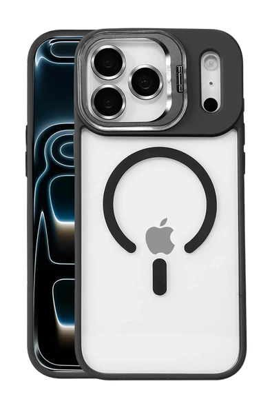 Apple iPhone 17 Pro Max Remim Lensli Magsafe Standlı Kapak - Siyah ürün görseli 1