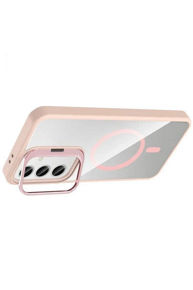 Samsung Galaxy S24 FE Remim Lensli Magsafe Standlı Kapak - Pembe - Resim 6