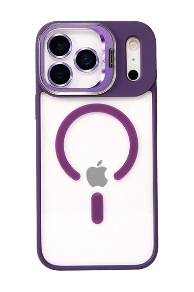 Apple iPhone 17 Pro Remim Lensli Magsafe Standlı Kapak - Derin Mor - Resim 2