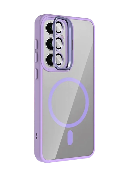 Samsung Galaxy S24 FE Remim Lensli Magsafe Standlı Kapak - Lila - Resim 3