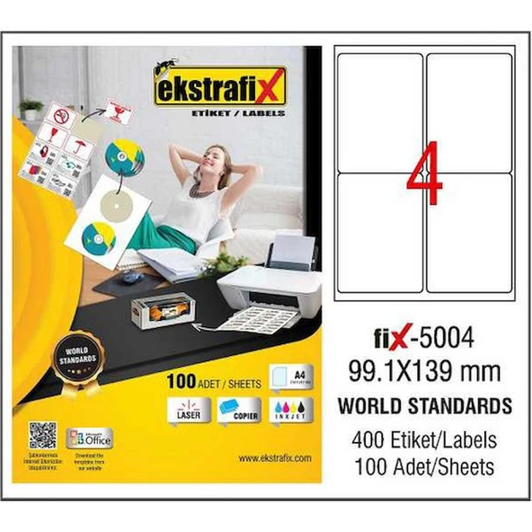 EKSTRAFİX FİX-5004 LAZER ETİKET 99,1X139 mm ürün görseli