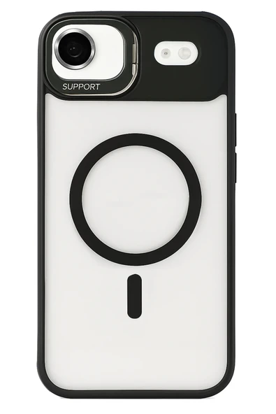 Apple iPhone 17 Air Remim Lensli Magsafe Standlı Kapak - Siyah - Resim 2