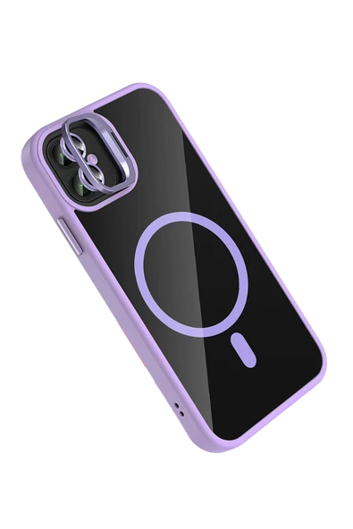 Apple iPhone 11 Remim Lensli Magsafe Standlı Kapak - Lila - Resim 4