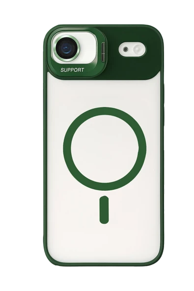 Apple iPhone 17 Air Remim Lensli Magsafe Standlı Kapak - Koyu Yeşil - Resim 2