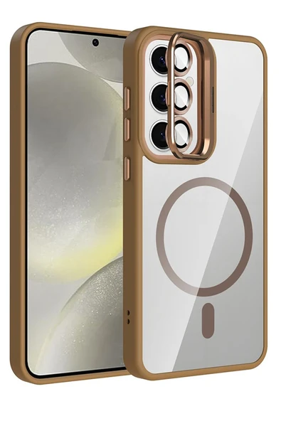 Samsung Galaxy S25 Remim Lensli Magsafe Standlı Kapak - Kahverengi - Resim 5