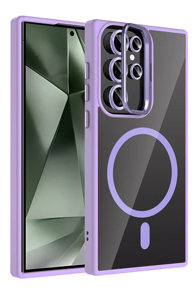 Samsung Galaxy S24 Ultra Remim Lensli Magsafe Standlı Kapak - Lila ürün görseli 1
