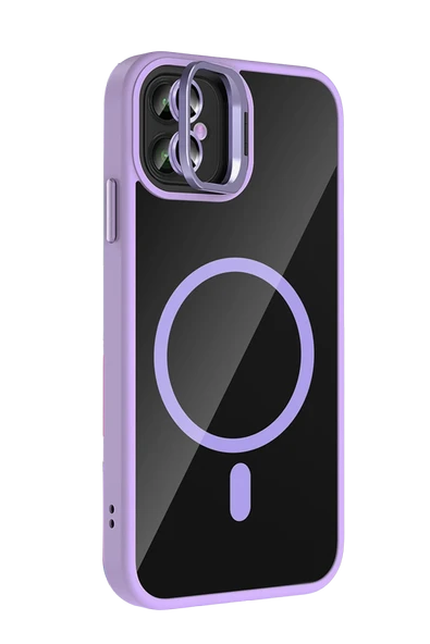 Apple iPhone 11 Remim Lensli Magsafe Standlı Kapak - Lila - Resim 3