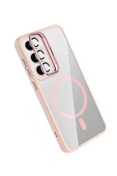 Samsung Galaxy S24 FE Remim Lensli Magsafe Standlı Kapak - Pembe - Resim 4