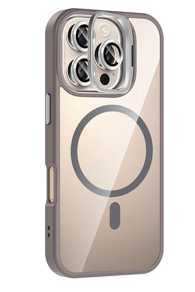 Apple iPhone 16 Pro Remim Lensli Magsafe Standlı Kapak - Titan Gri - Resim 2