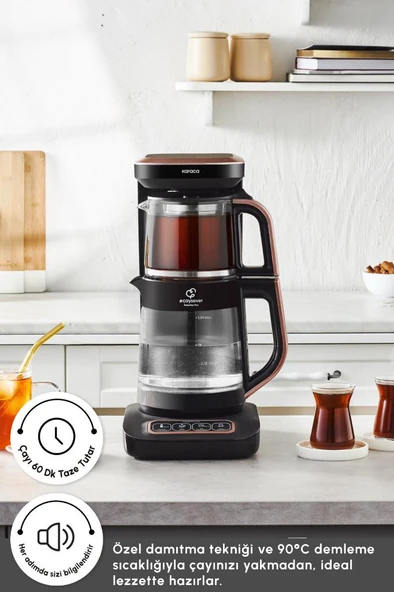 Çaysever Robotea Pro Connect 4 in 1 Konuşan Cam Çay Makinesi Rosegold - 3