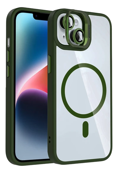 Apple iPhone 13 Remim Lensli Magsafe Standlı Kapak - Koyu Yeşil ürün görseli 1