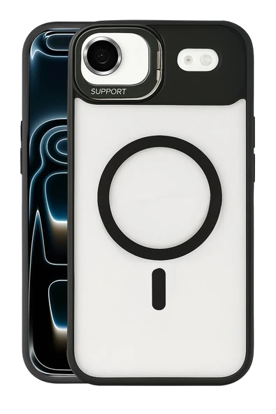 Apple iPhone 17 Air Remim Lensli Magsafe Standlı Kapak - Siyah ürün görseli 1