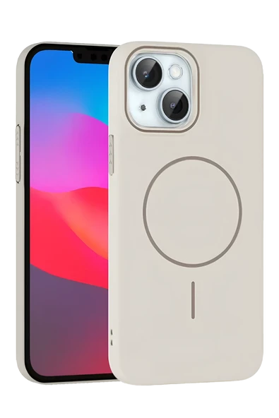 iPhone 15 Plus Broş Magsafe Kapak - Krem - Resim 3