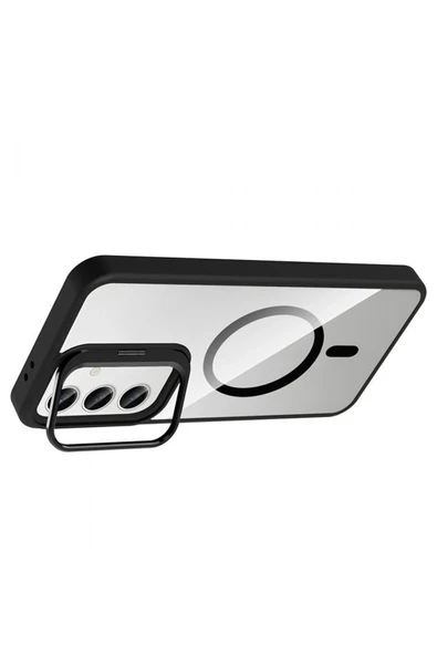 Samsung Galaxy S25 Remim Lensli Magsafe Standlı Kapak - Siyah - Resim 6