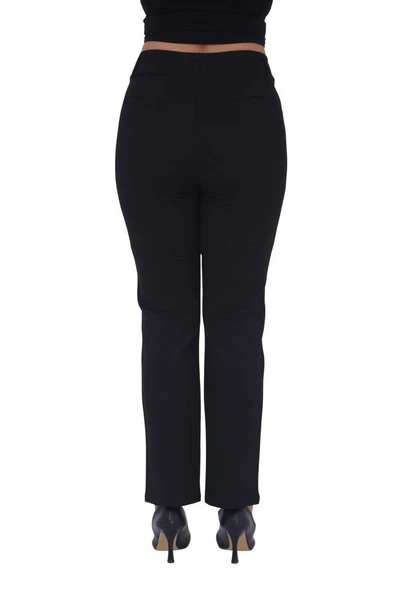 ZANESSI 72871 Büyük Beden Kadın Boru Paça Yüksek Bel Toparlayıcı Beli Lastikli Pamuklu Pantolon - Resim 4