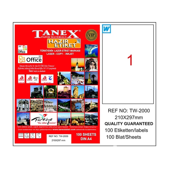 Tanex Bilgisayar Etiketi 210x297 mm ürün görseli