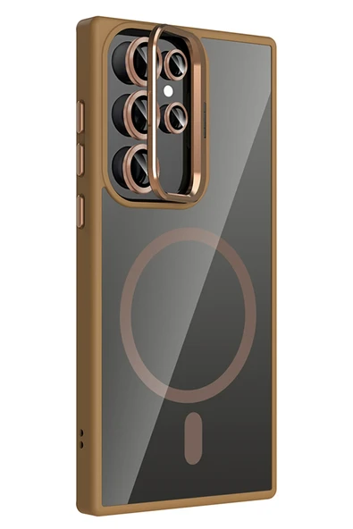 Samsung Galaxy S24 Ultra Remim Lensli Magsafe Standlı Kapak - Kahverengi - Resim 5