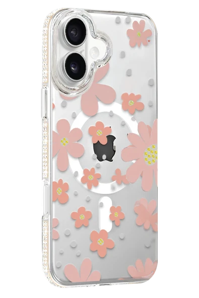 Apple iPhone 16 Floral Magsafe Kapak - Pembe ürün görseli 1