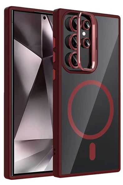 Samsung Galaxy S25 Ultra Remim Lensli Magsafe Standlı Kapak - Bordo ürün görseli 1