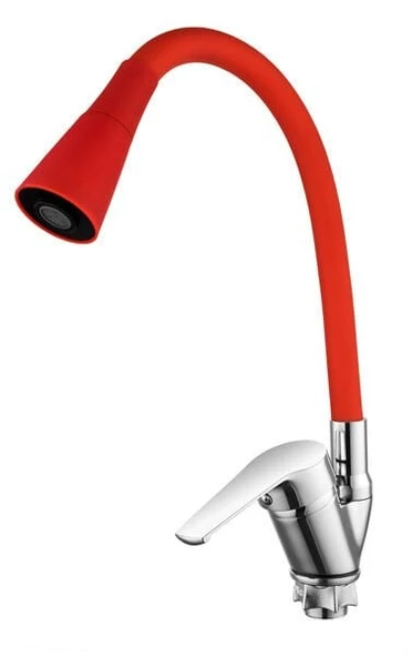 Oynar Başlıklı Çelik Spiral Üzeri Silikon Kaplama Musluk Başlığı Kobra Fonksiyonlu Musluk - Kırmızı - Resim 3