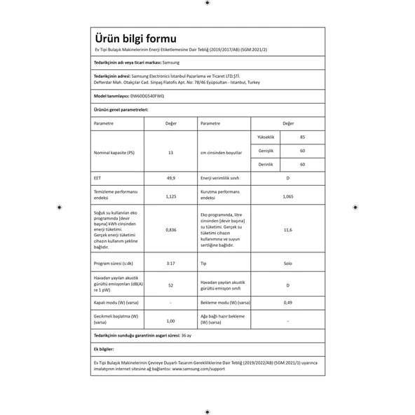 Samsung DW60DG540FWQ 4 Programlı Bulaşık Makinesi - Resim 3