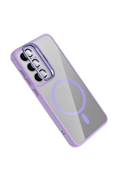 Samsung Galaxy S25 Remim Lensli Magsafe Standlı Kapak - Lila - Resim 4