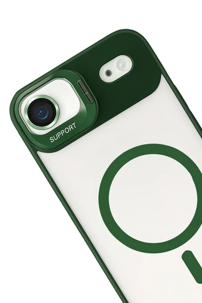 Apple iPhone 17 Air Remim Lensli Magsafe Standlı Kapak - Koyu Yeşil - Resim 3