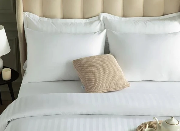 Çift Kişilik Çizgili Pamuk Saten Nevresim | 220x230 | King Size | Mix & Match | Otel Serisi - Resim 7