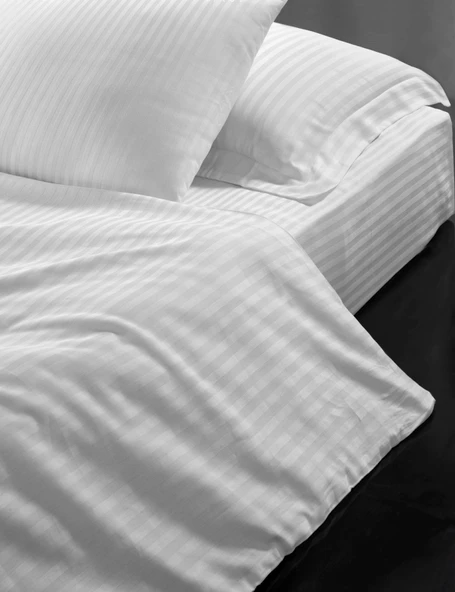 Çift Kişilik Çizgili Pamuk Saten Nevresim | 220x230 | King Size | Mix & Match | Otel Serisi - Resim 3