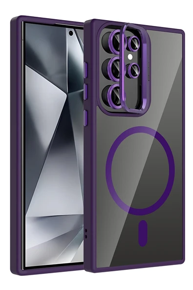 Samsung Galaxy S23 Ultra Remim Lensli Magsafe Standlı Kapak - Derin Mor ürün görseli 1