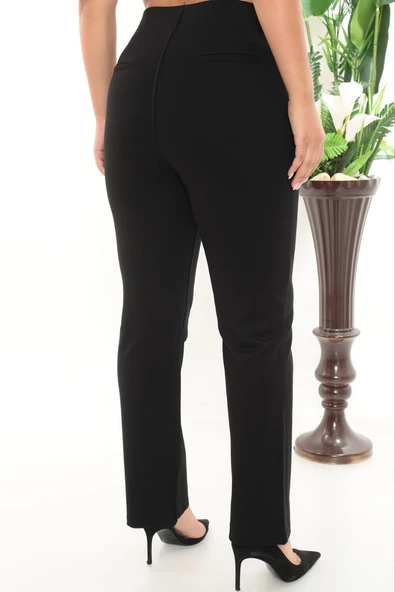 ZANESSI 73871 Ekstra Battal Kadın Boru Paça Yüksek Bel Toparlayıcı Beli Lastikli Pamuklu Pantolon - Resim 4