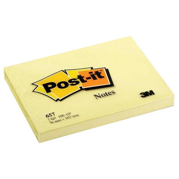 3M Post-It 657 Yapışkanlı Not Kağıdı 76 X 102 Mm 100 Yaprak - Sarı ürün görseli