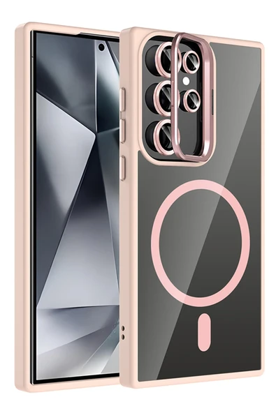 Samsung Galaxy S25 Ultra Remim Lensli Magsafe Standlı Kapak - Pembe ürün görseli 1