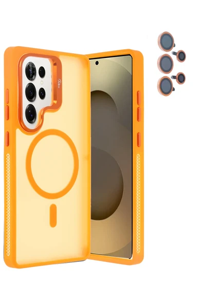 Samsung Galaxy S25 Ultra Flet Lens Magsafe Kapak - Turuncu - Resim 5
