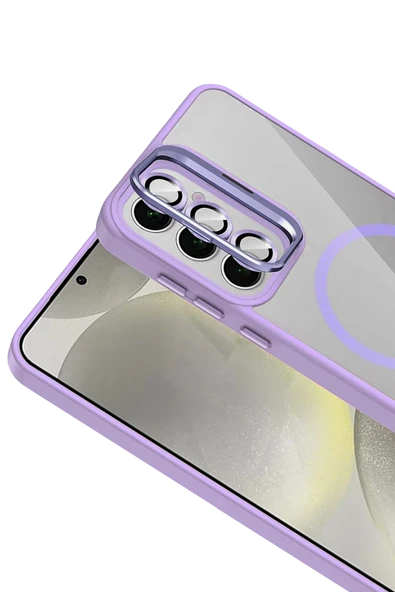 Samsung Galaxy S25 Remim Lensli Magsafe Standlı Kapak - Lila - Resim 2