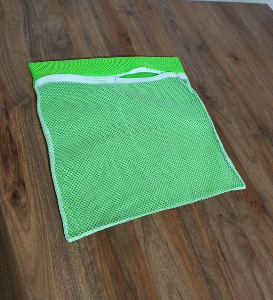 Yeşil - Fermuarlı - Hassas Çamaşır Terlik  Ayakkabı Yıkama Filesi Büyük Boy - Resim 4