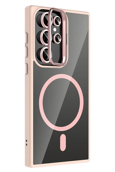 Samsung Galaxy S25 Ultra Remim Lensli Magsafe Standlı Kapak - Pembe - Resim 2